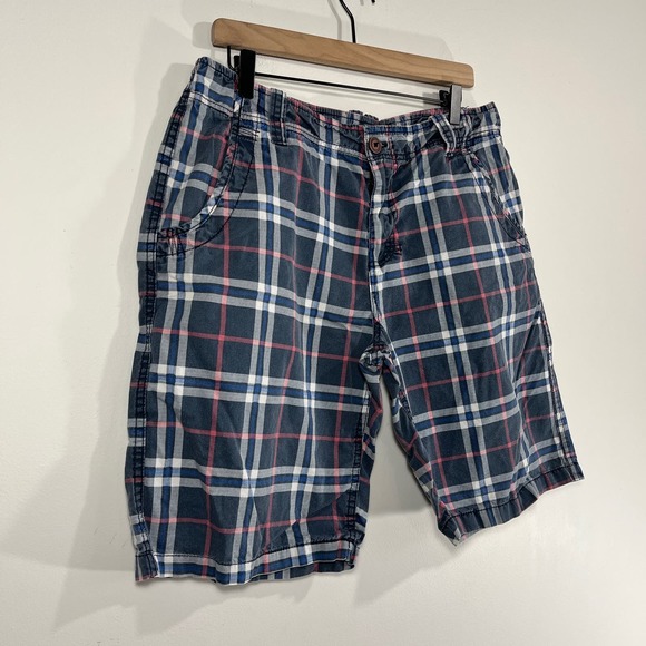 Carbon Men's 34x10 Navy Blue Plaid Bermuda Shorts - Picture 1 of 8